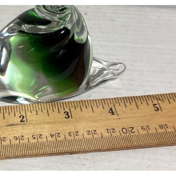 Handcrafted Green & Clear Swirl Glass Snail Figurine Paperweight 5" Tall - Picture 9 of 10